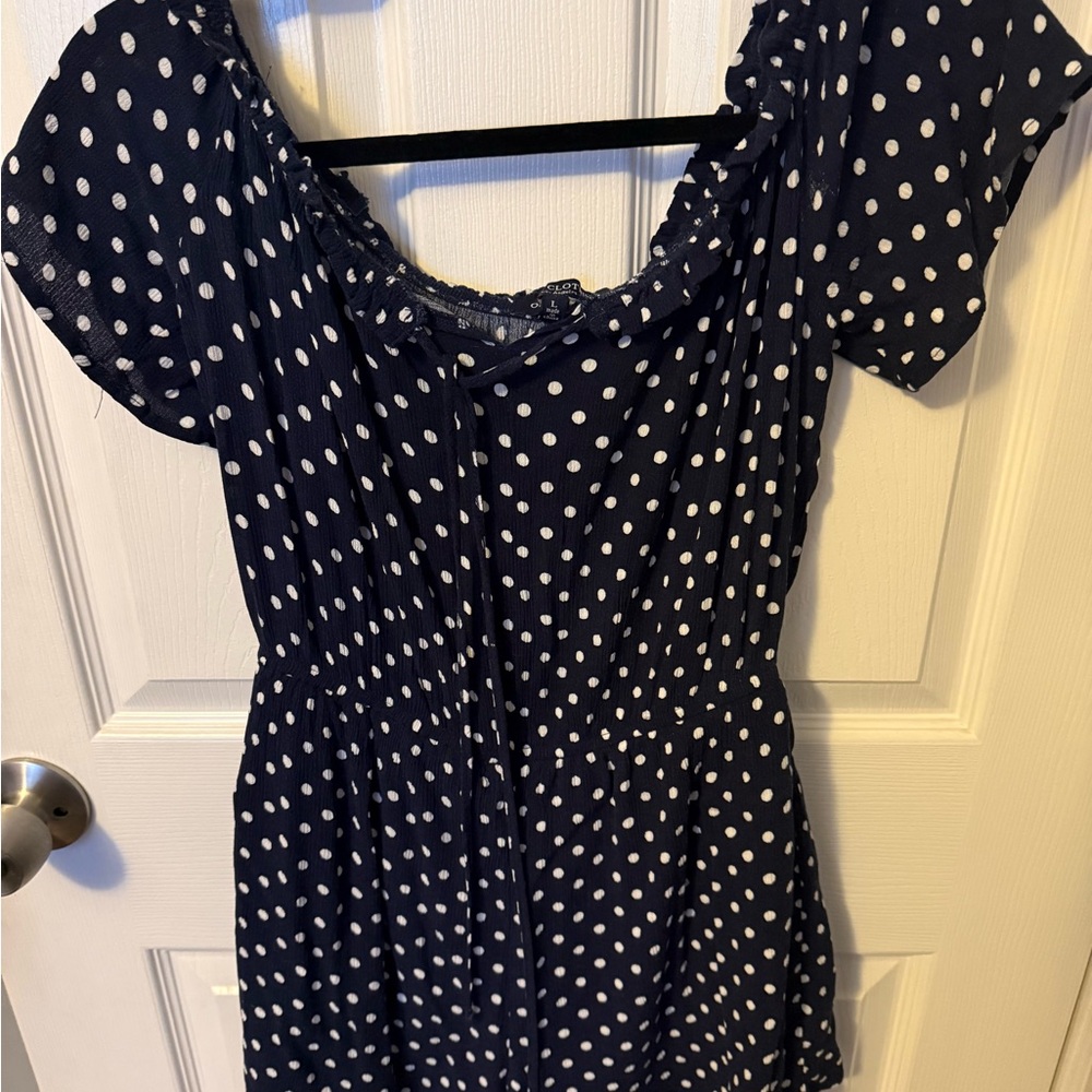 One Clothing Dark Blue and White Polka Dot Blouse